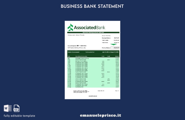 stile verificato Modello Word e PDF di estratto conto della Associated Bank